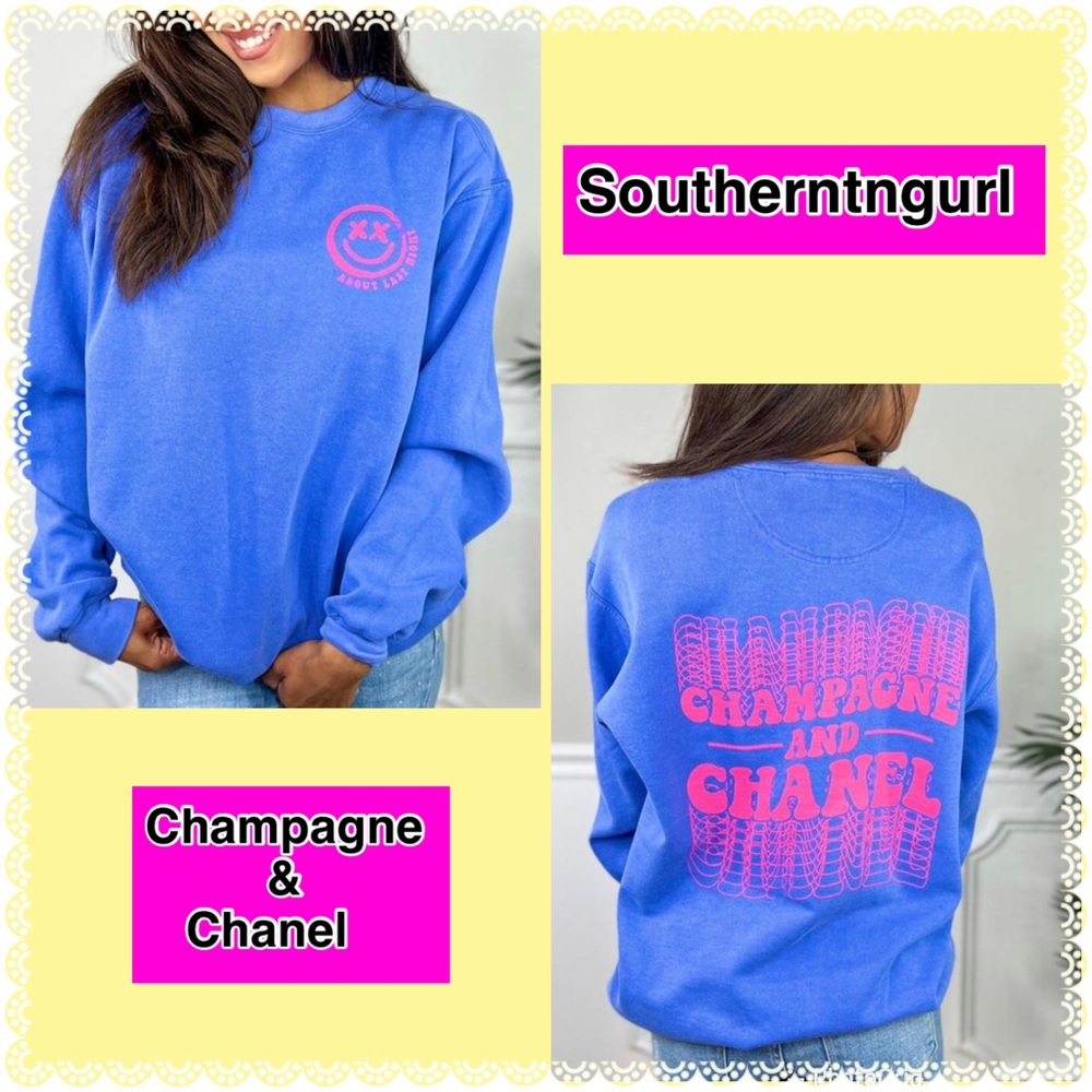 NWT ABOUT LAST NIGHT ” Champagne and Chanel” Emoji Heavyweight Sweatshirt / Top